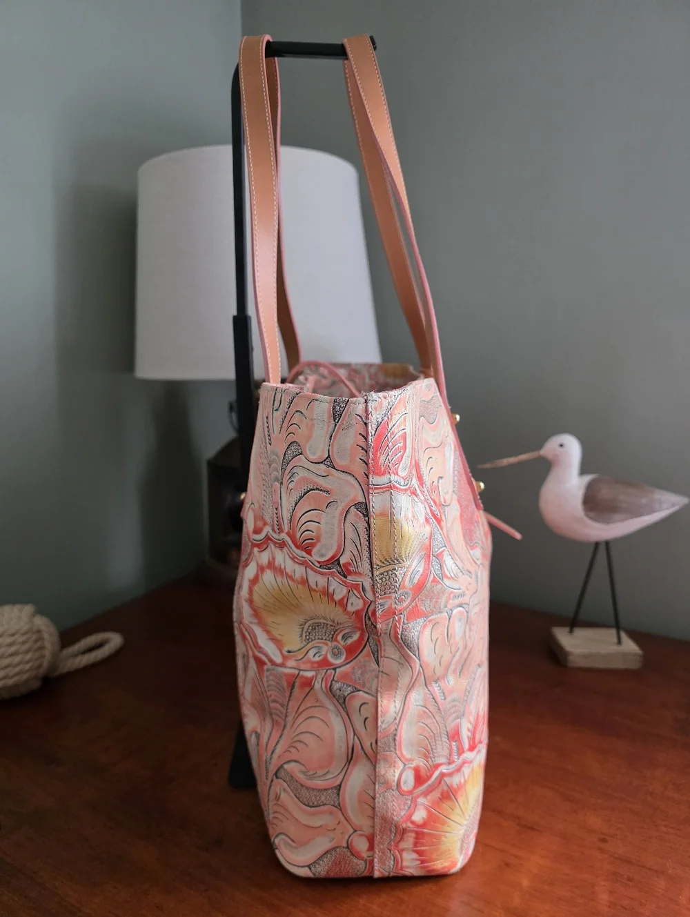 Brahmin All Day Tote Sunset Batik Floral Embossed Leather Tote Bag - Picture 4 of 16